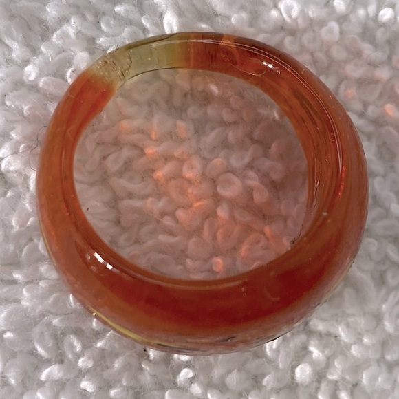 Vintage Art Glass Handmade Red Yellow Black Band Ring - Picture 7 of 12